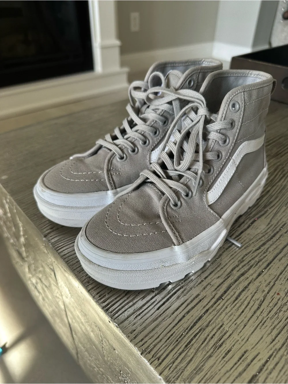 Vans High-Top Platform Sneakers in Gray and White